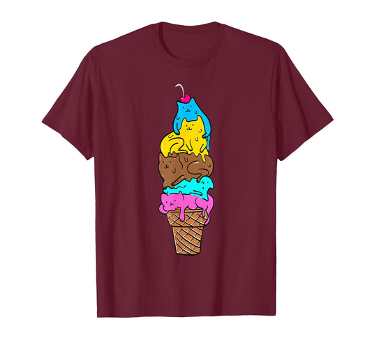 Cute Cat Ice Cream T-Shirt - Kitty Cat Dessert Shirt T-Shirt