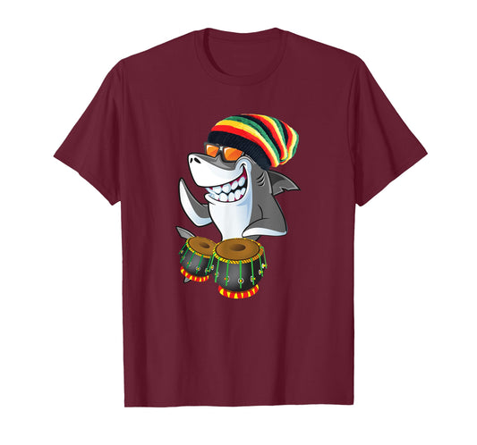 Rasta Reggae Shark on Drums T Shirt T-Shirt