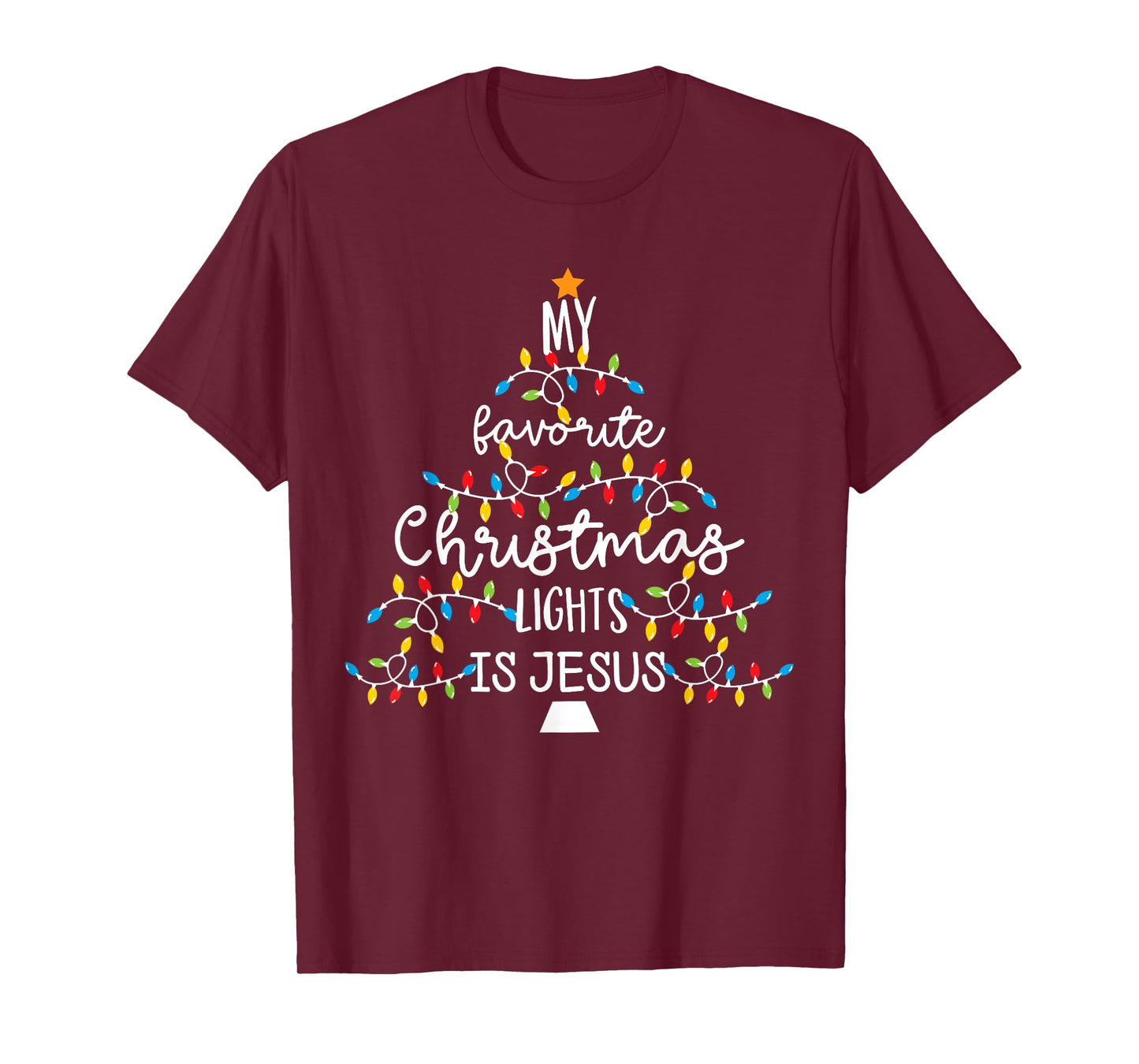 My Favorite Christmas Light Is Jesus Apparel Tees Women's Unisex Classic Fit Short Sleeve Black Cotton Blend Modern Lightweight Christian Xmas T-Shirt