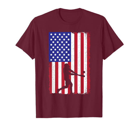 Cool Baseball For Men Women Boys USA Player US American Flag T-Shirt