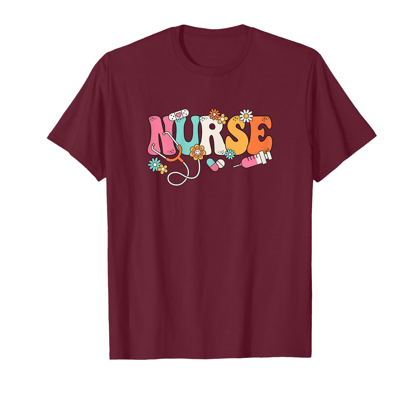 Cute Groovy Nurse Flower Nursing Women T-Shirt