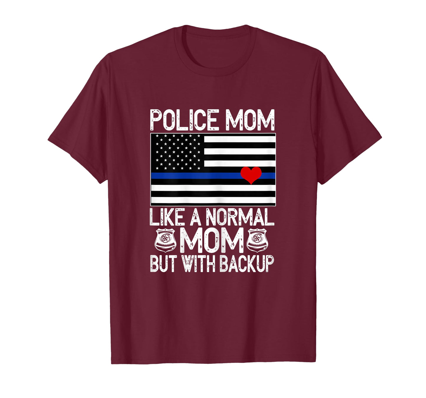Police Mom Proud Officer Mom Blue Line American Flag T-Shirt for Women