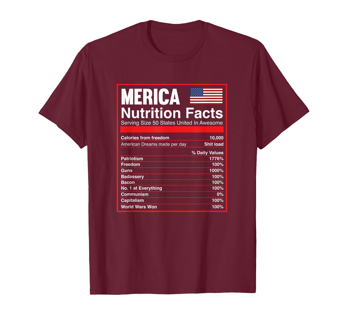 Patriotic Merica Nutrition Facts T-Shirt America Flag T-Shirt