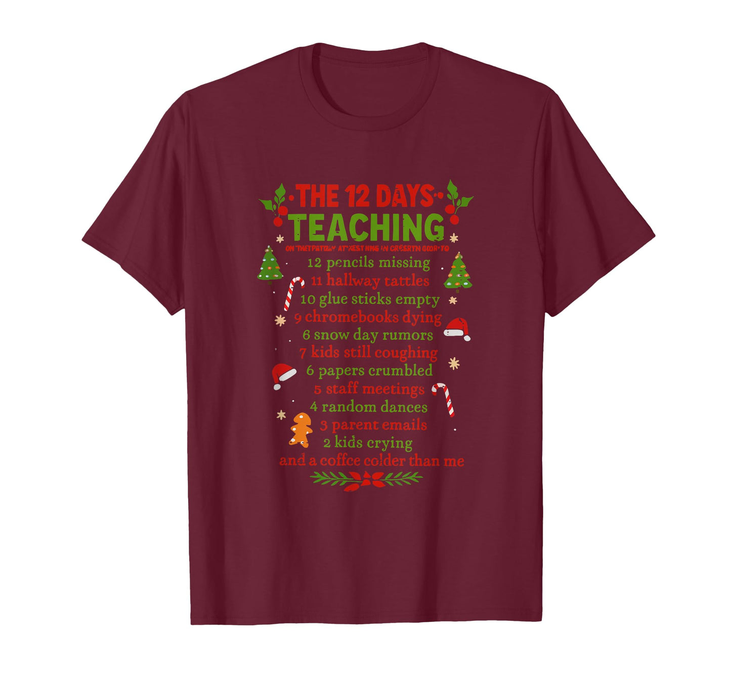 Retro The 12 Days of Teaching Christmas Teacher Xmas Holiday T-Shirt