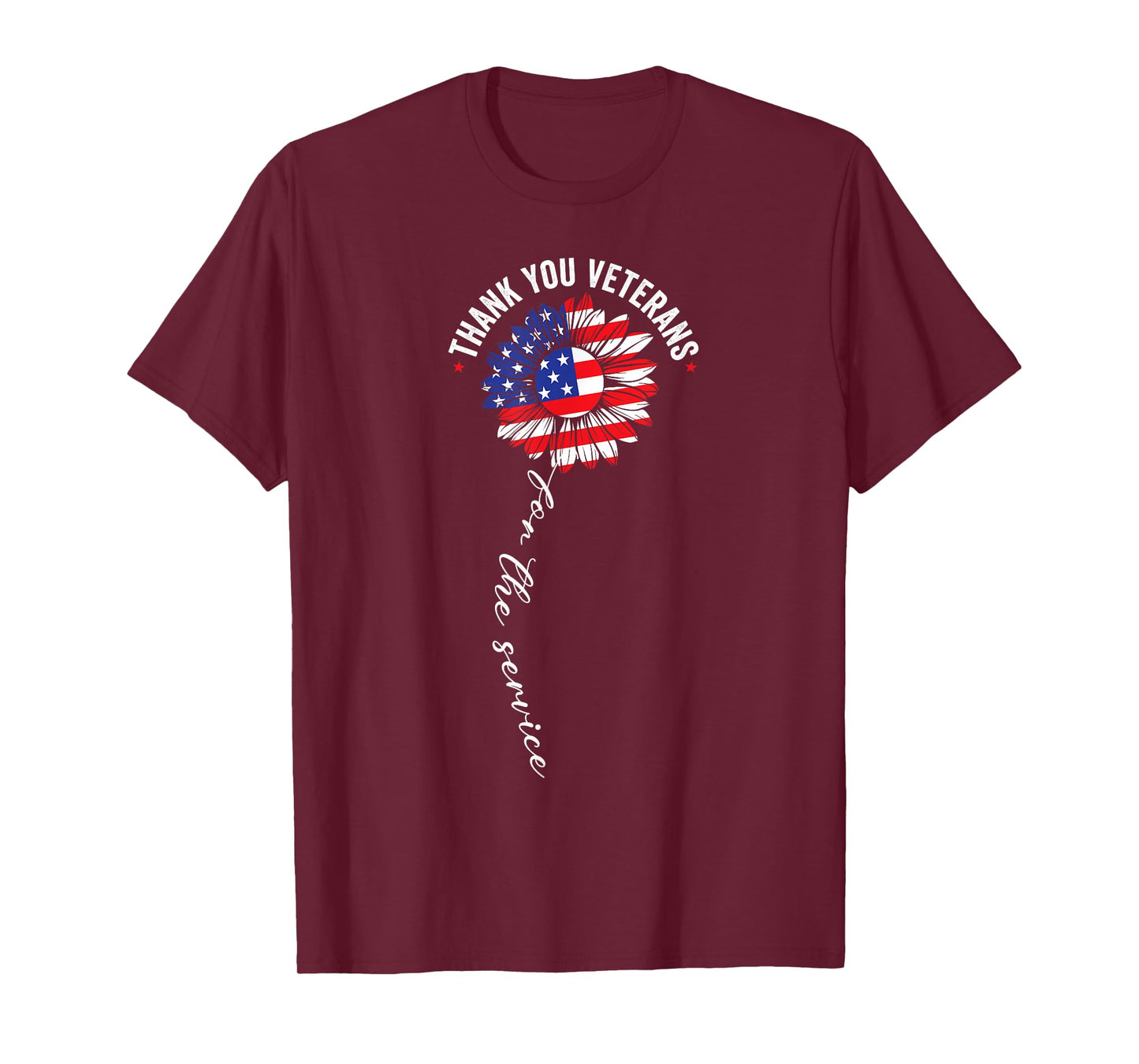 Thank You Veterans Sunflower USA Flag Military Patriotic T-Shirt