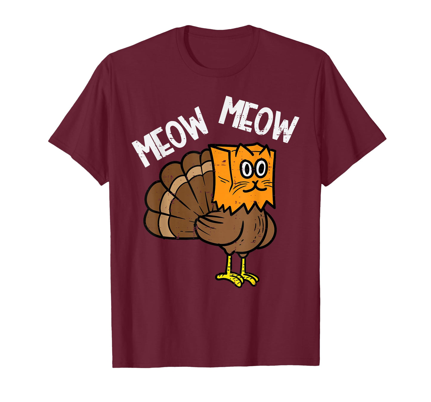 Turkey Paper Bag Meow Funny Thanksgiving Cat Men Women Kids T-Shirt