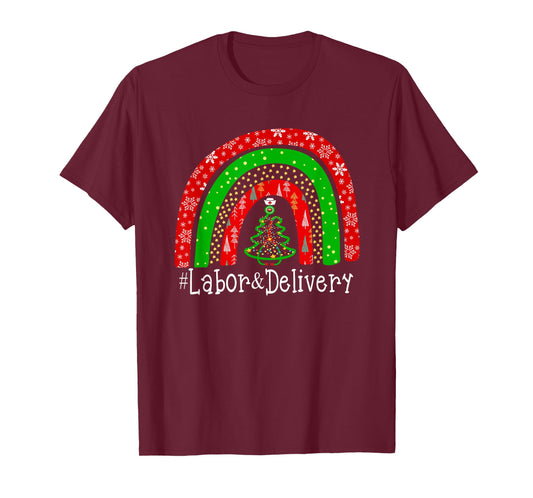 Christmas Labor Delivery Nurse Cute Rainbow L&D Nursing T-Shirt