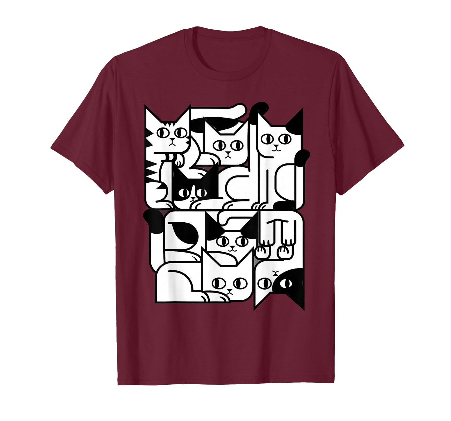 Feline Animal Friends Apparel for Cat Enthusiasts Geometric Cat Silhouette Abstract Kitten Classic Cute Cat T-Shirt, Small, Black