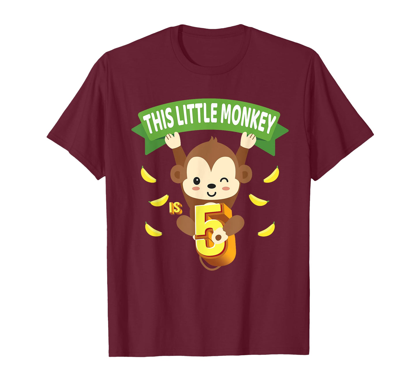This Little Monkey Is 5 Years Old Kid 5th Birthday Monkeys T-Shirt
