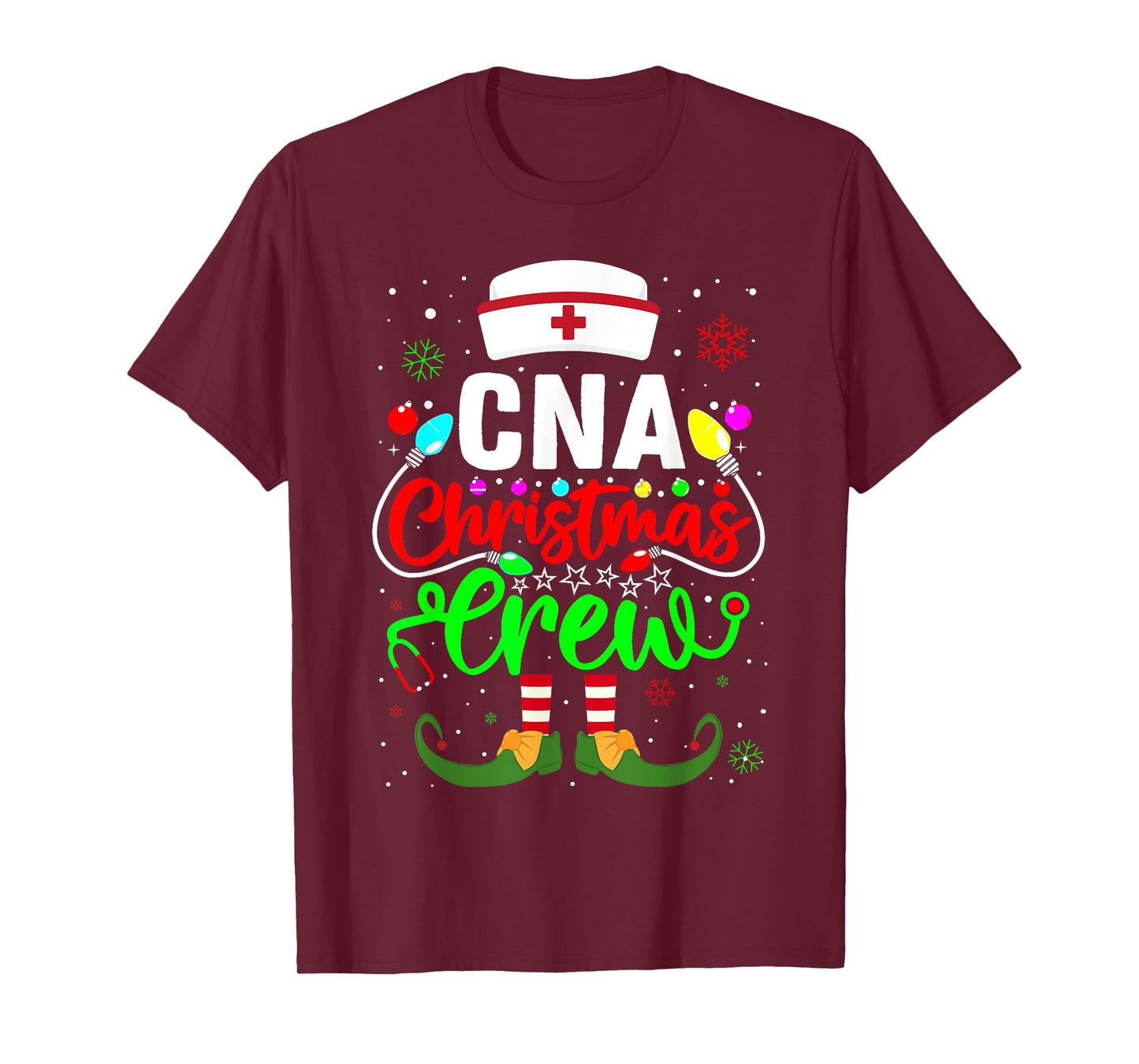 CNA Christmas Crew Funny Christmas Lights Elf Nurse Matching T-Shirt