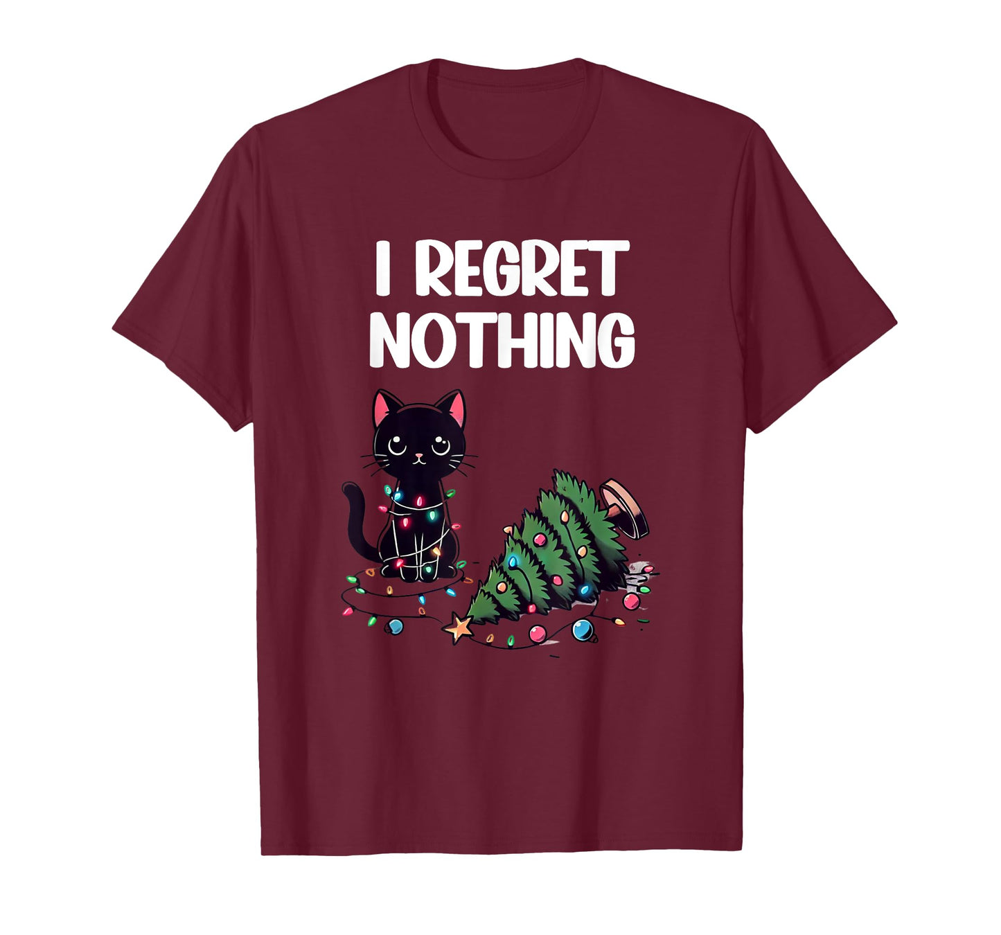 Kawaii Regret Nothing Cat Christmas Funny T-Shirt