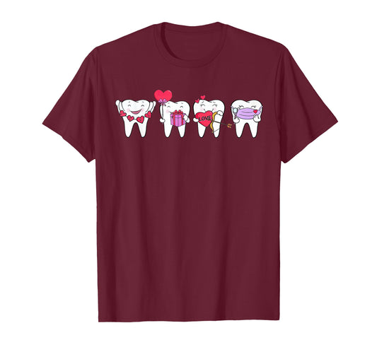 Cute Teeth Heart Valentine's Dental Hygienist Dentist Crew T-Shirt