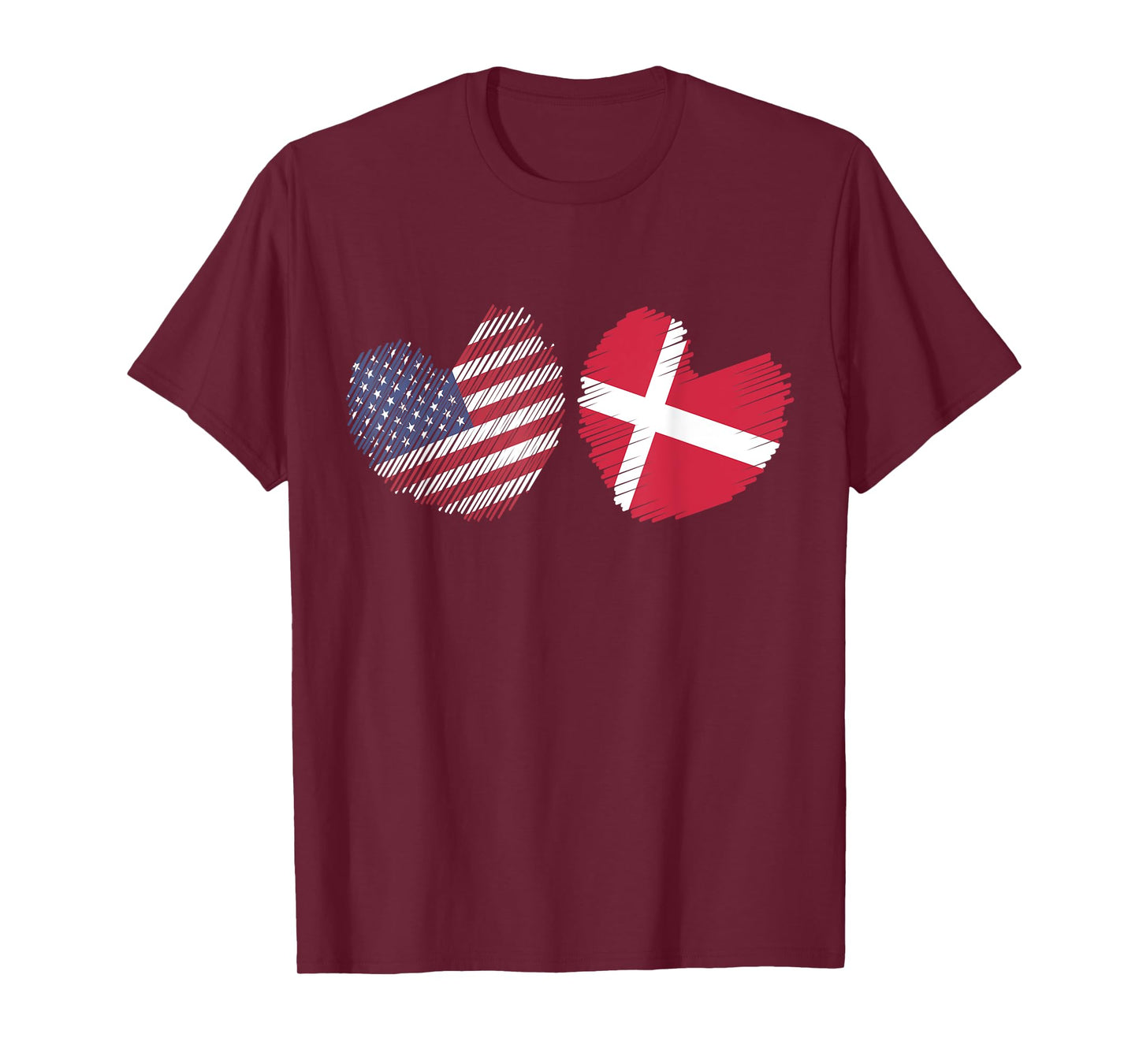 Denmark USA Heart American Flag Danish Flag Love Heart T-Shirt