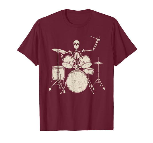 Halloween Skeleton Playing Drum Shirt Cute Funny Drums Gift T-Shirt