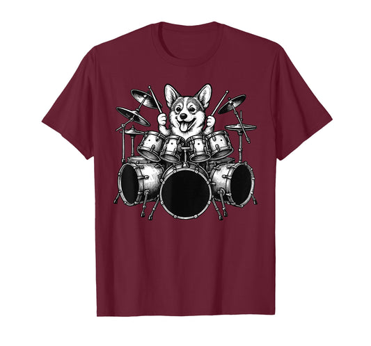 Corgi Playing Drums Drummer Dog Lover T-Shirt