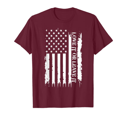 Love it or Leave it United States Distressed w US Flag T-Shirt