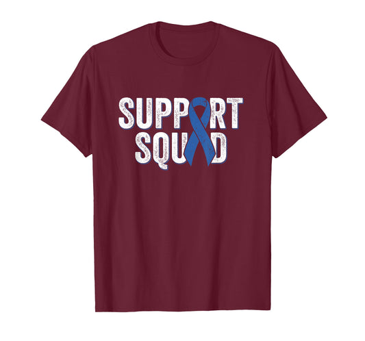 Colon Cancer Support Squad, Blue Colorectal Awareness Ribbon T-Shirt