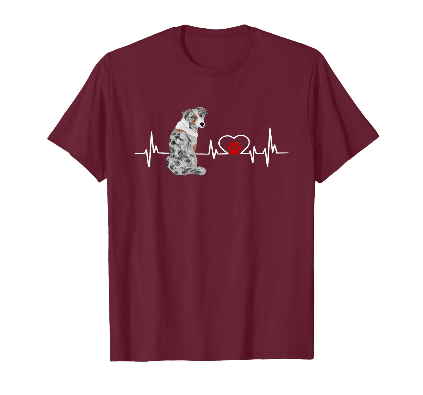 Australian Shepherd EKG Heartbeat Heart Line T-Shirt