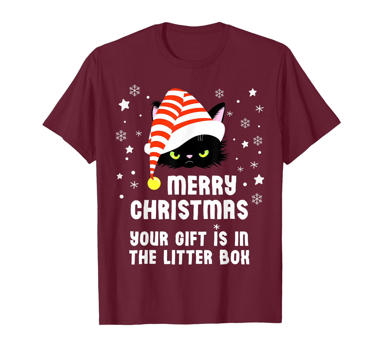 Merry Christmas Top Your Gift is in the Litter Box Cat Funny T-Shirt