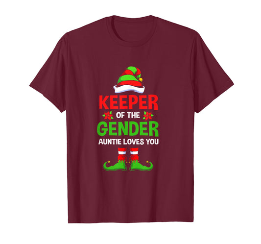 Christmas Gender Reveal Aunt Cute Elf Keeper Of The Gender T-Shirt