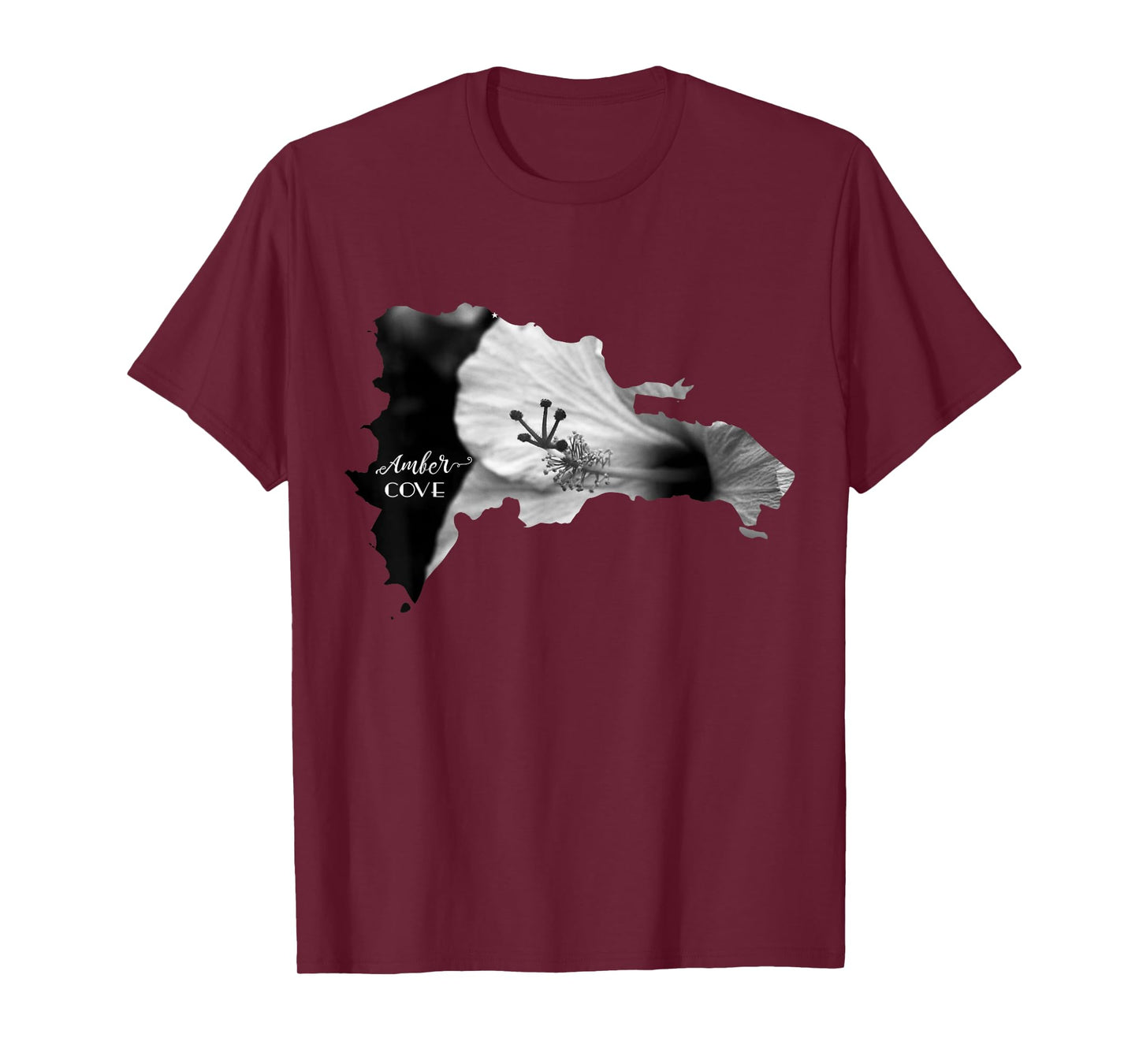 AMBER COVE Dominican Republic Map and Hibiscus Flower T-Shirt
