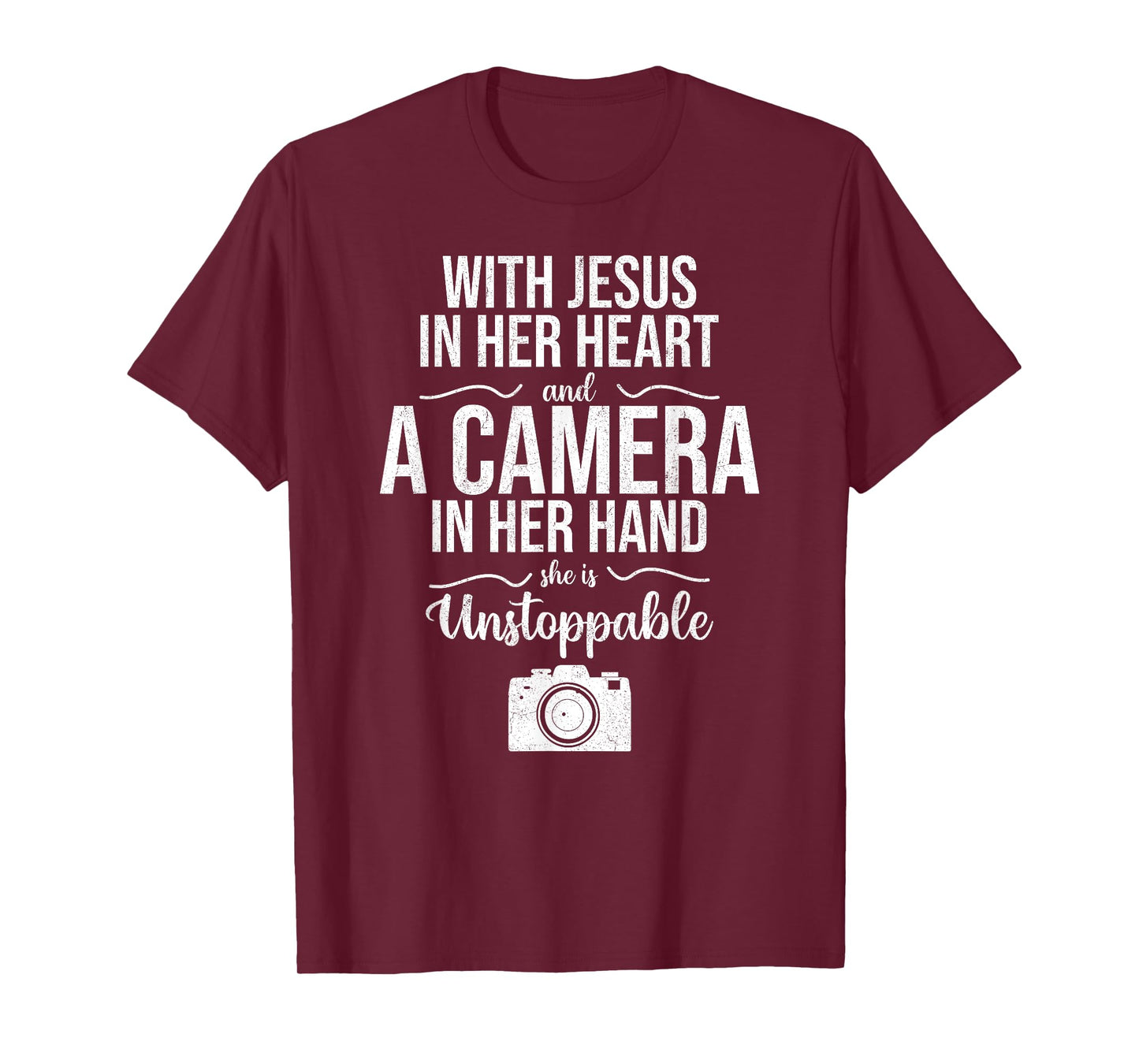 With Jesus In Her Heart & Camera Christian Cool Photography T-Shirt
