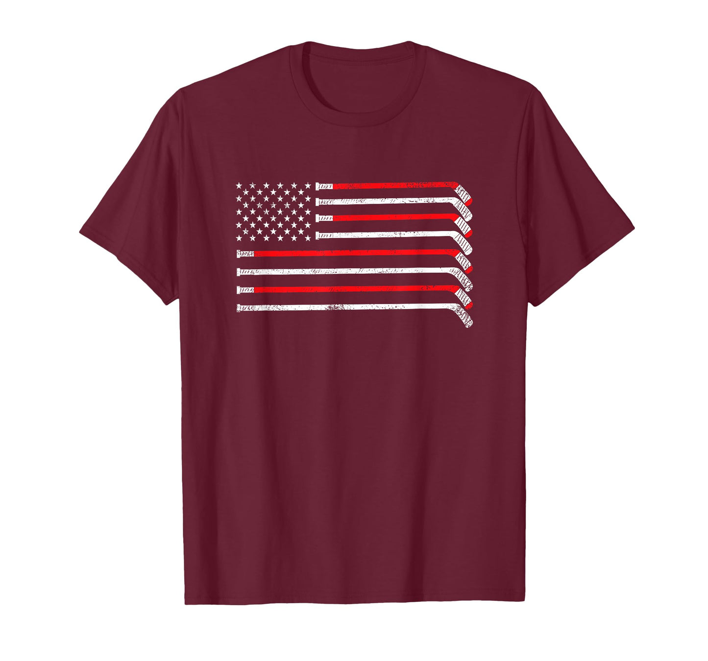 Hockey Stick USA Flag Faded Hockey Player T-Shirt
