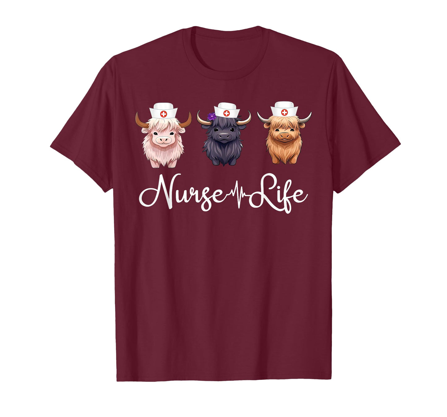 Cute Highland Cow Nurse Life Farm Animal Lover Nursing T-Shirt