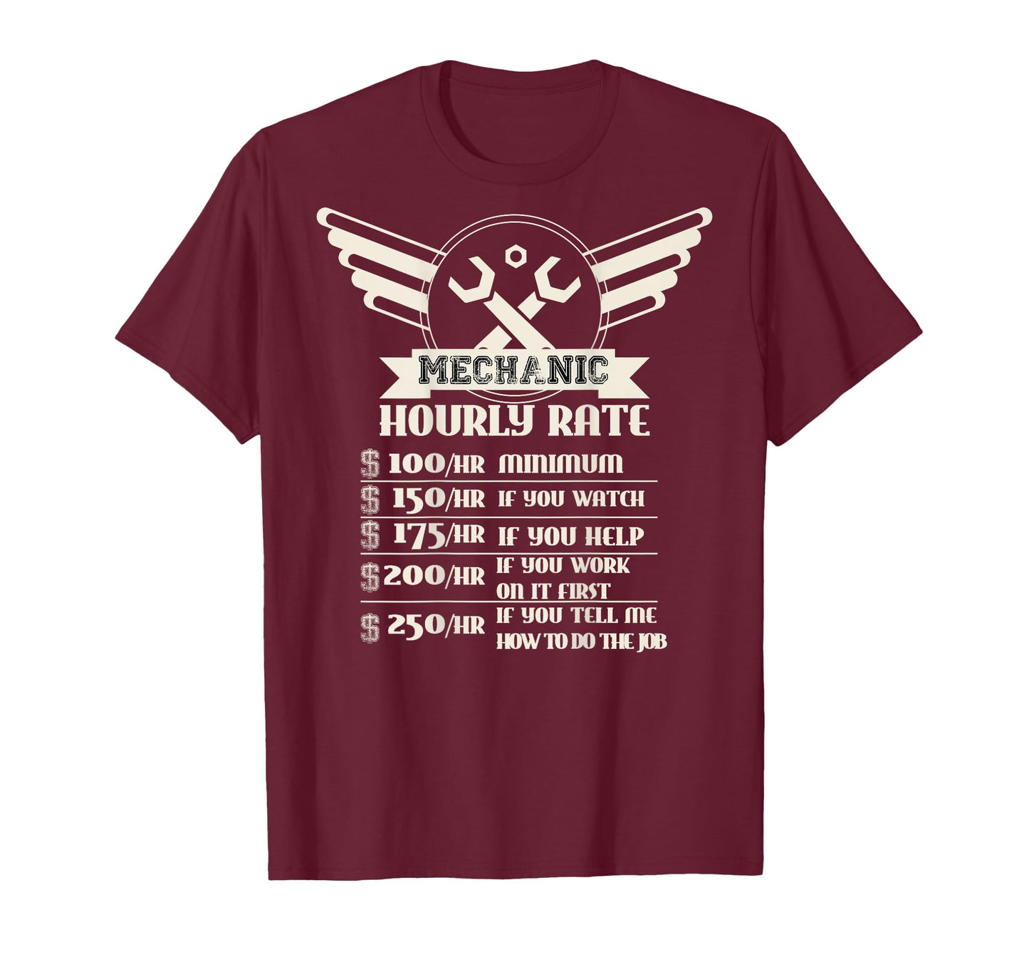 Backside Funny Mechanic Hourly Rate Distressed Design Shirt