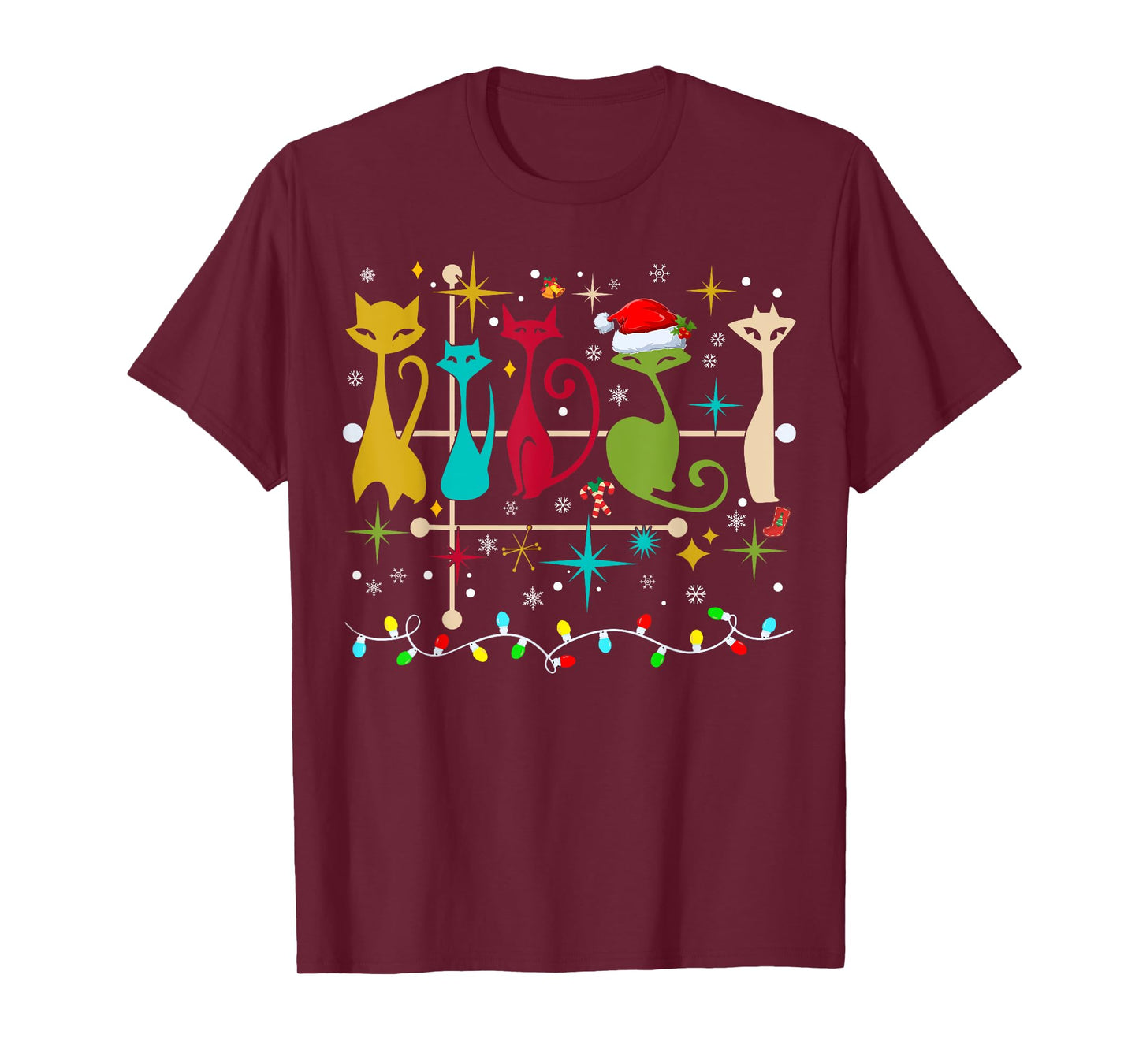 Mid Century Modern Look Cats Christmas Retro 50s 60s Xmas T-Shirt