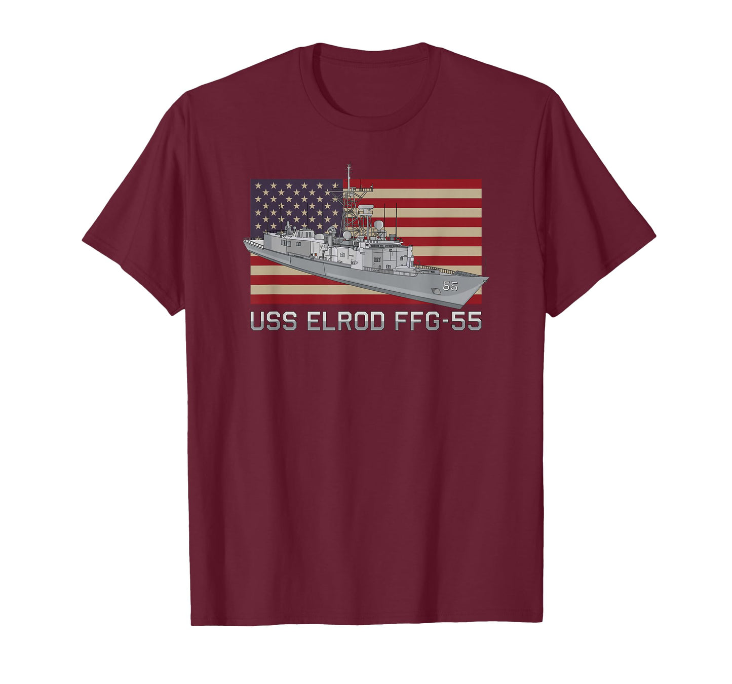 USS Elrod FFG-55 Ship Diagram American Flag T-Shirt