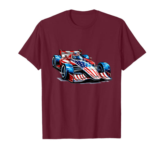 Vintage Auto Racing Car American Flag 4th of July, Auto Race T-Shirt for Women Kids Men