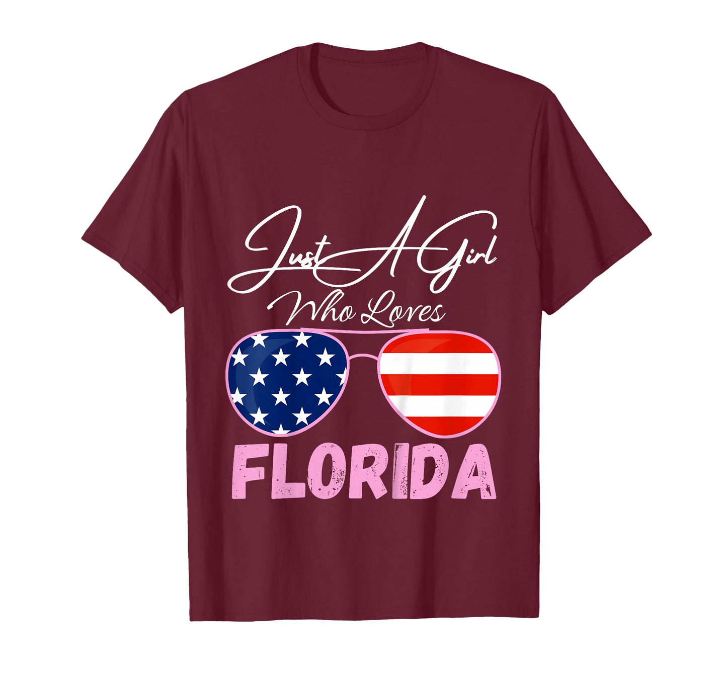 Kids Florida Just A Girl Who Loves Florida Sunglasses USA Flag T-Shirt