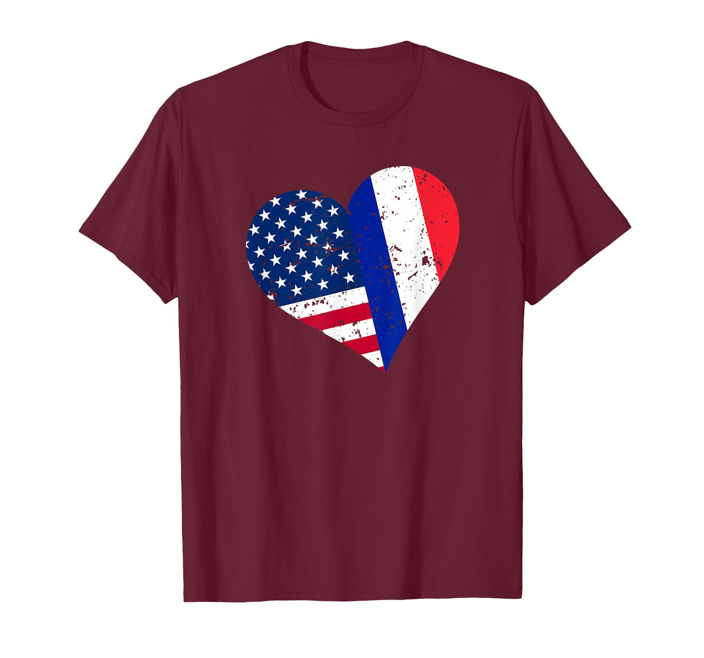 France USA Heart Shirt Distressed French American Flag T-Shirt