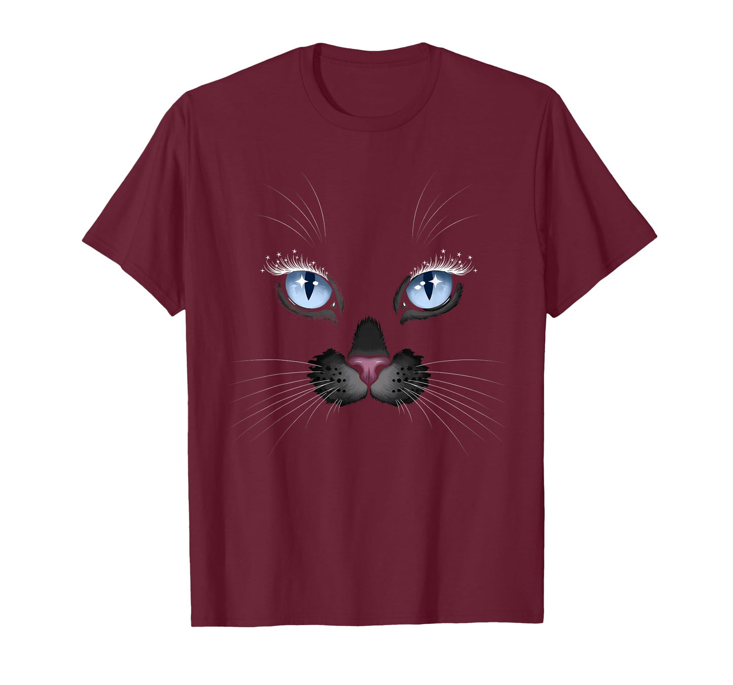 Black Cat Face Blue Eyes Sparkle Lashes Glamorous Cats Lover T-Shirt