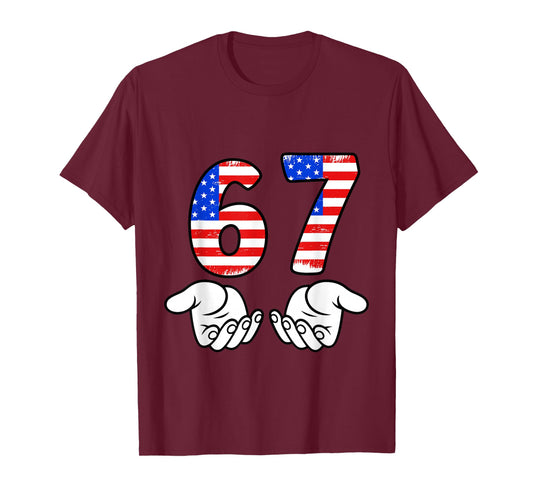 USA Flag Six Seven 6 7 Meme Gen Alpha Slang 6 7 Hands Funny T-Shirt