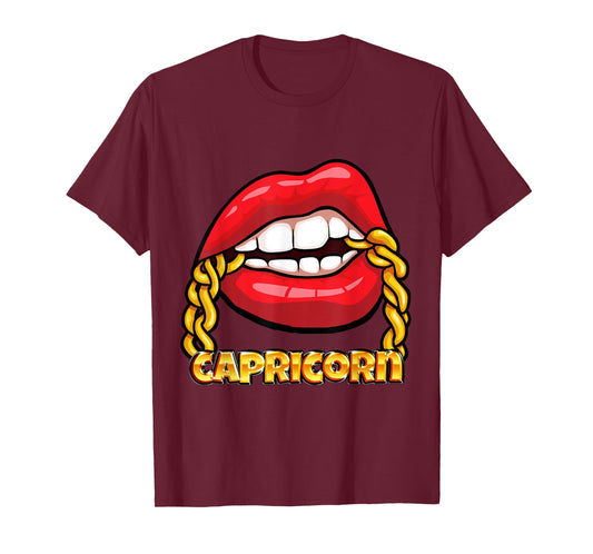 Juicy Lips Gold Chain Capricorn Zodiac Sign T-Shirt