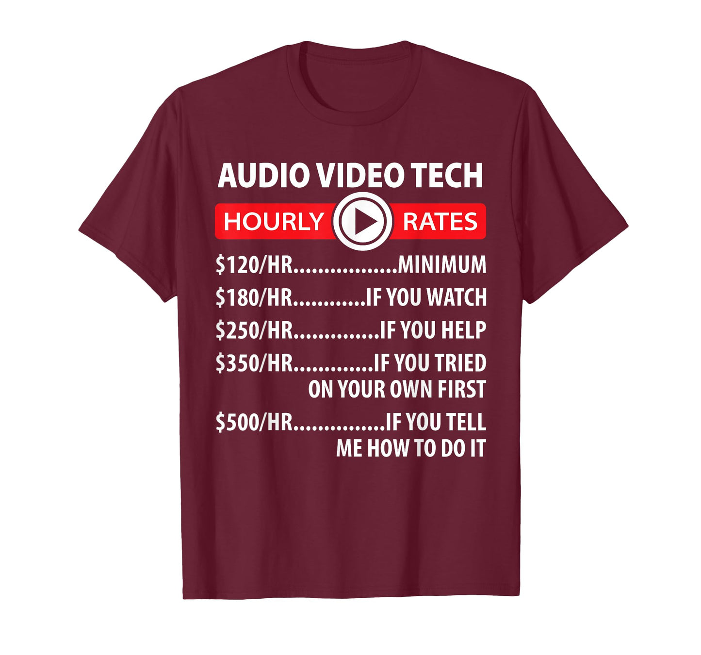 Audio Video Tech Hourly Rates Joke Shirt Funny A/V Installer T-Shirt