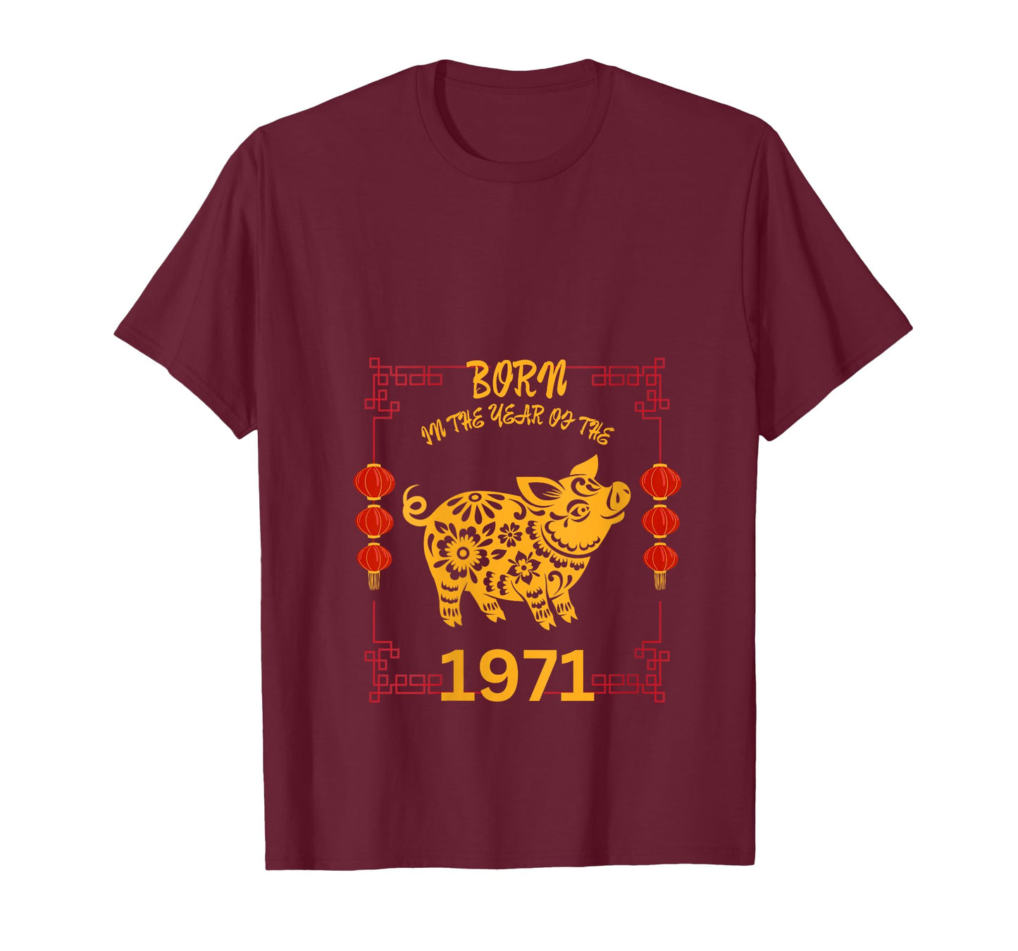 Womens Born in the Year of the Pig 1971 Chinese New Year Zodiac V-Neck T-Shirt