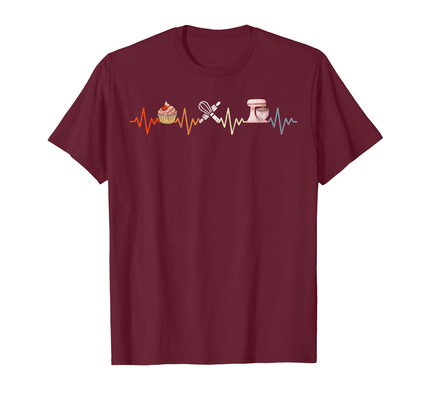 Baking Heartbeat Retro funny Pastry Baker Chef Cooking Lover T-Shirt