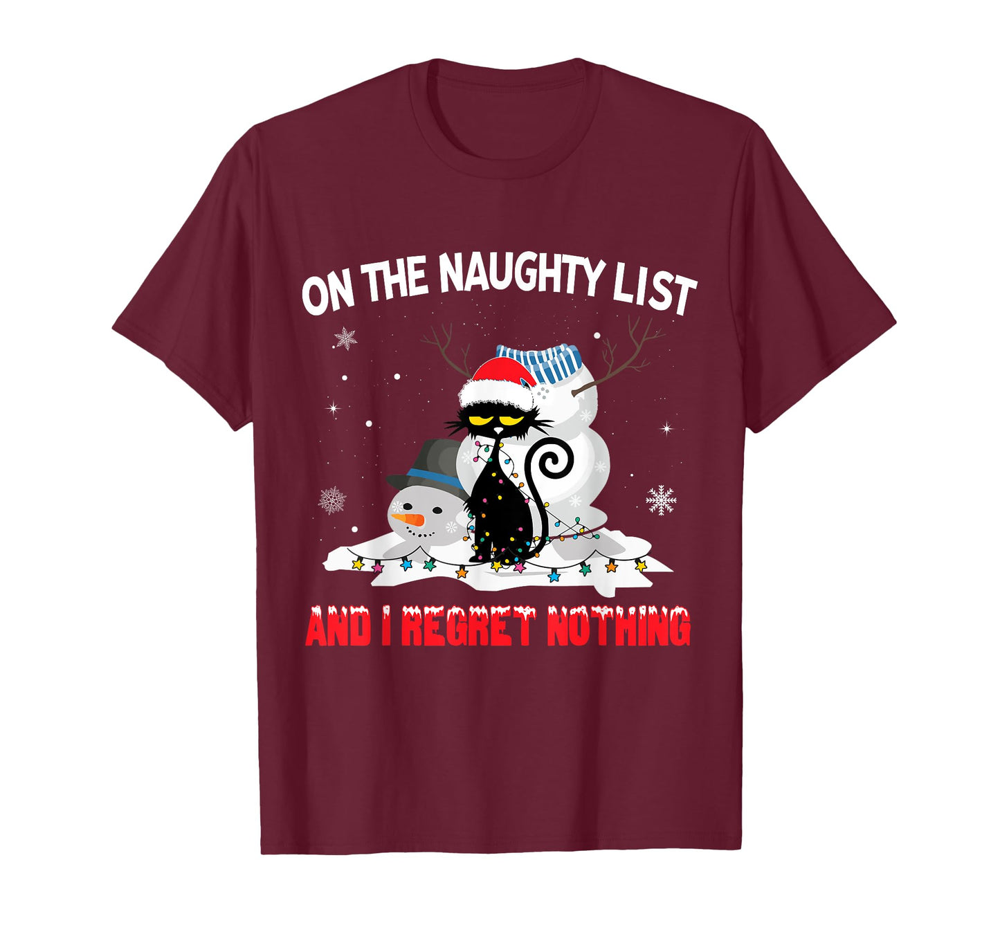 I'm On The Naughty List And I Regret Nothing Black Cat Men Women Kids T-Shirt