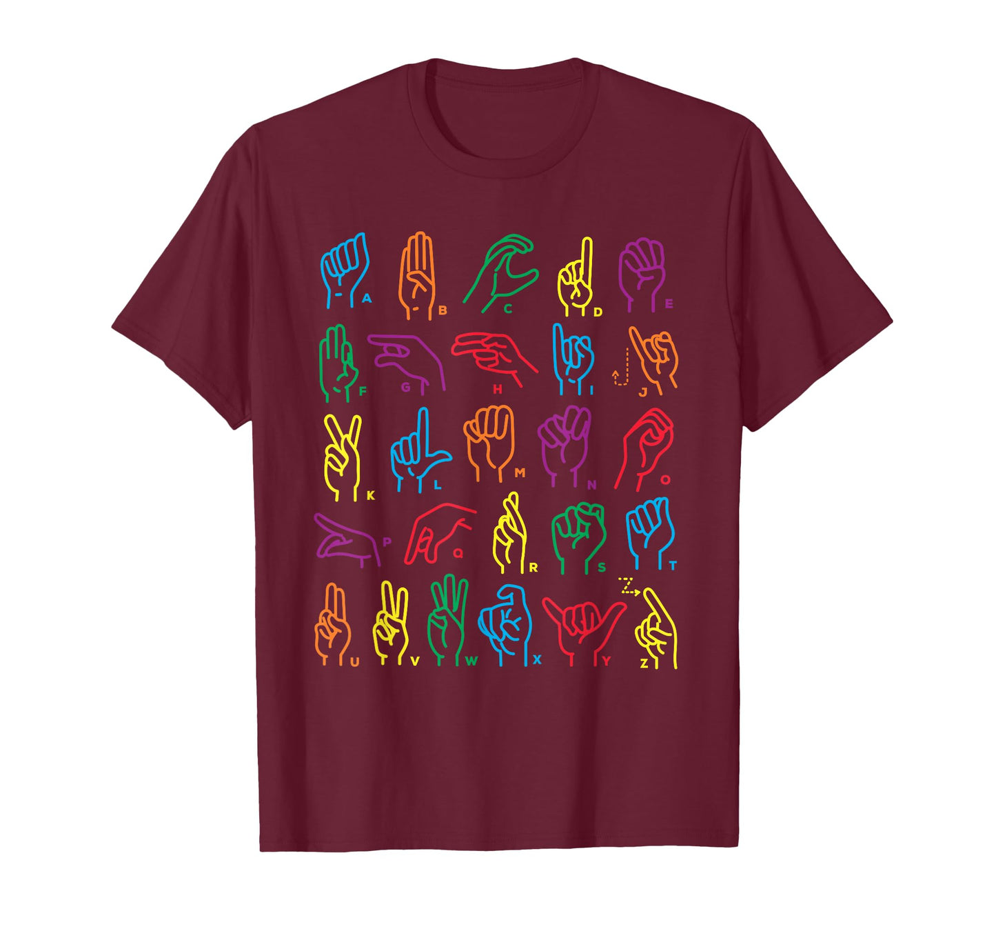 ABC Sign Language Chart Teacher Hand Letter Alphabet ASL T-Shirt
