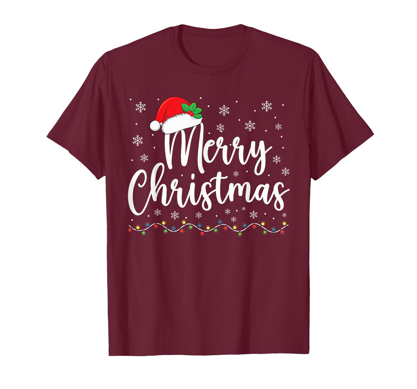 Merry Christmas Lights Santa Hat Xmas Family Matching Pajama T-Shirt