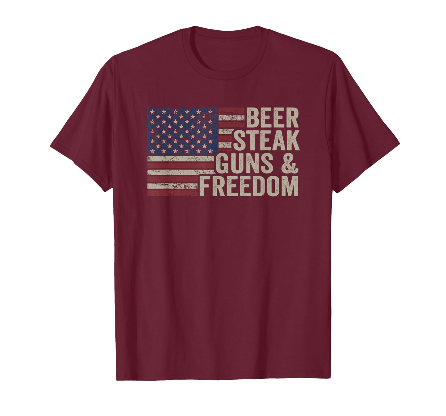 Beer Steak Guns & Freedom - 4th July USA Flag BBQ Drinking T-Shirt