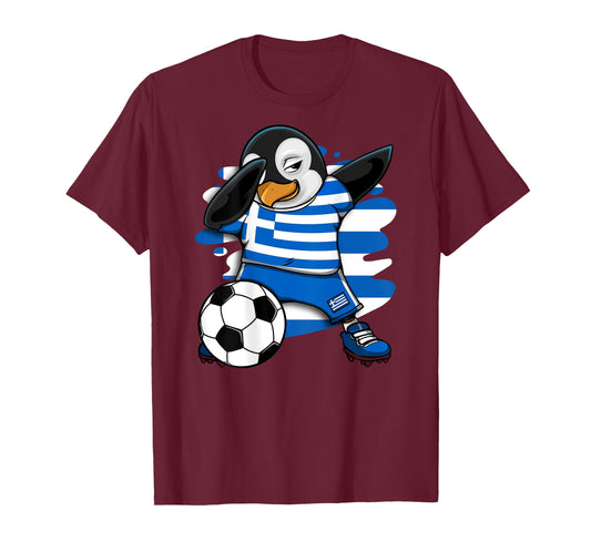 Dabbing Penguin Greece Soccer Fans Jersey Football Lovers T-Shirt