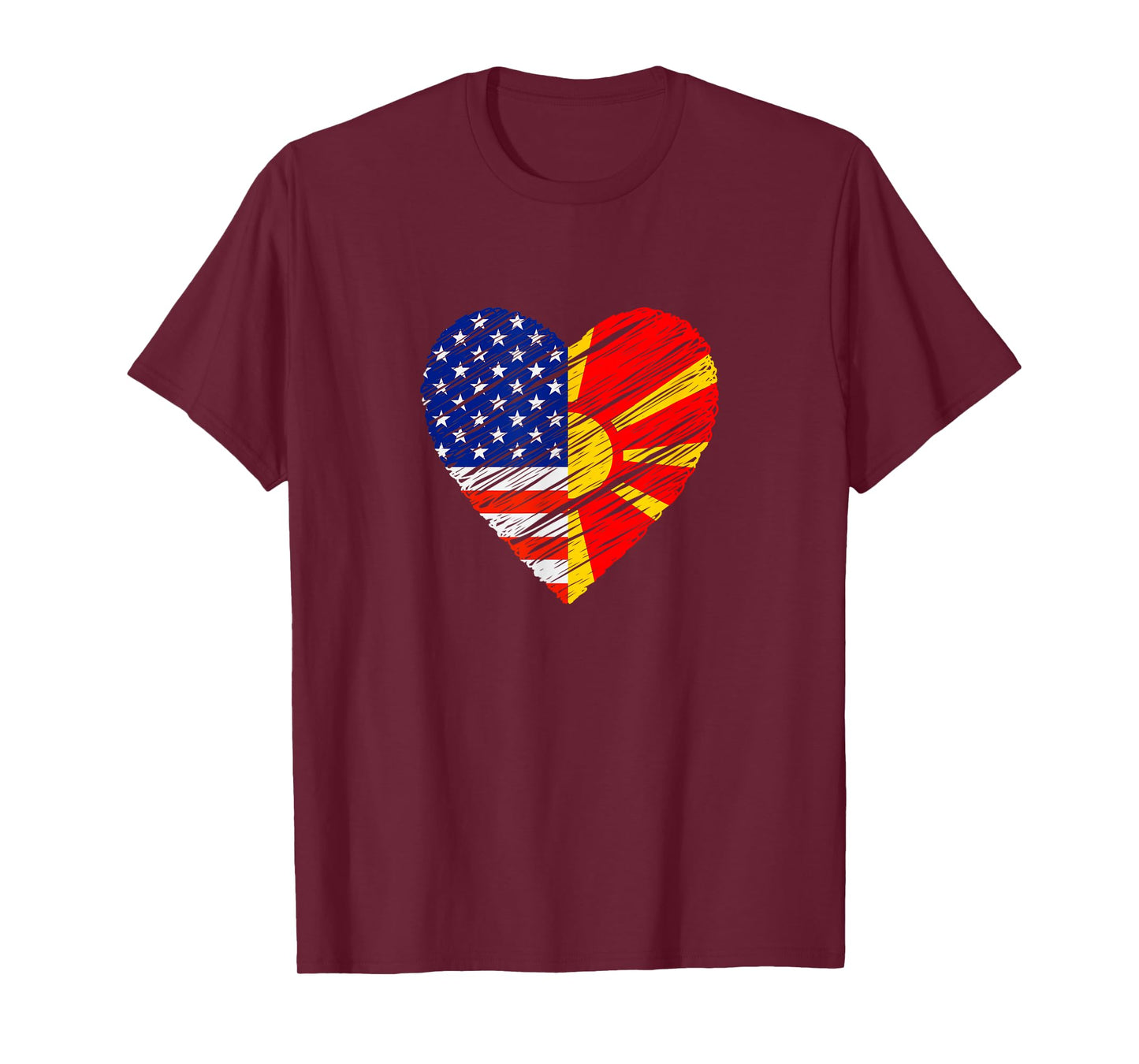 Macedonia USA Heart American Flag Macedonian Flag Love Heart Women Kids Men T-Shirt