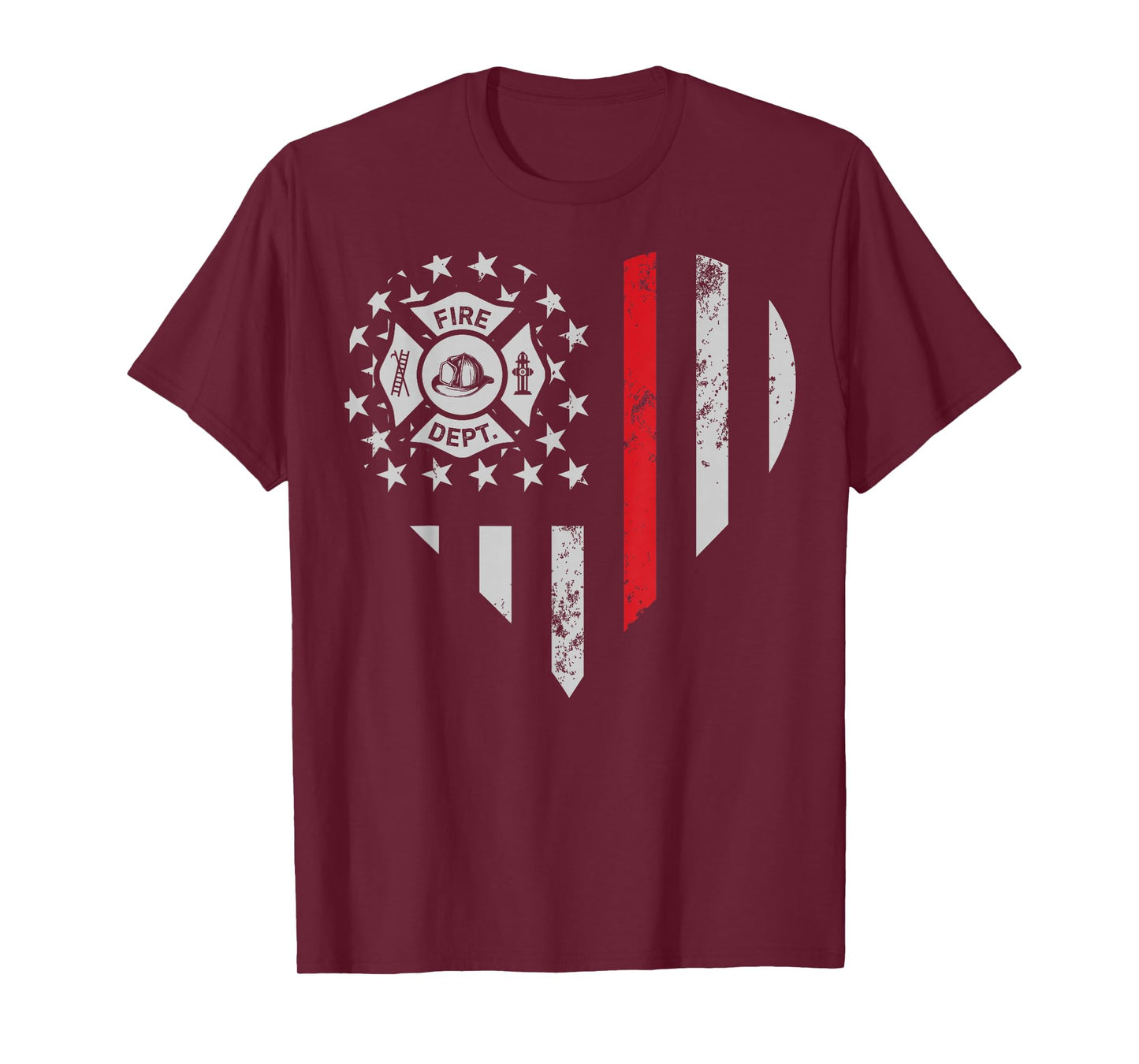 Firefighter Love Thin Red Line Heart 4th of July USA Flag T-Shirt