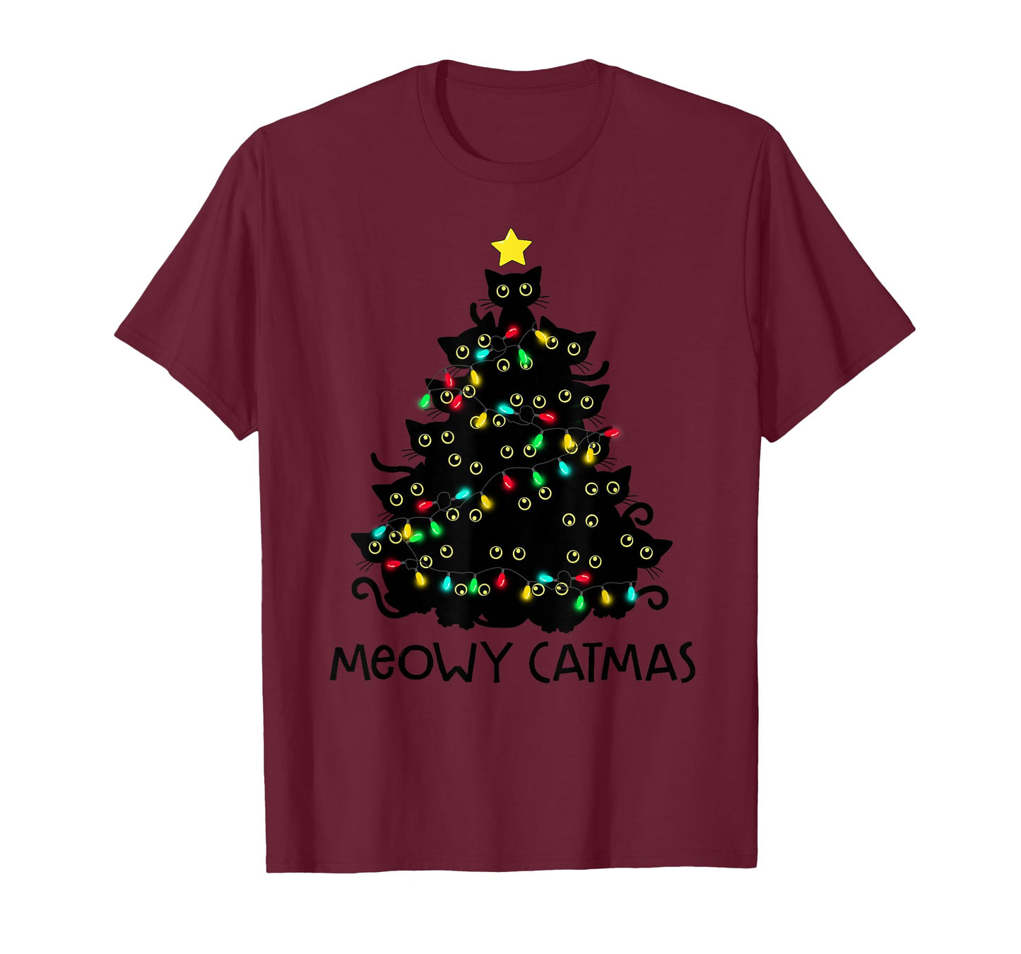 Merry Catmas Cat Christmas Tree Kids Girls Boys Meowy Catmas T-Shirt