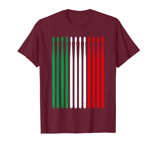 Italian Drummer Italy Flag Drumsticks Funny Italian Drummer T-Shirt