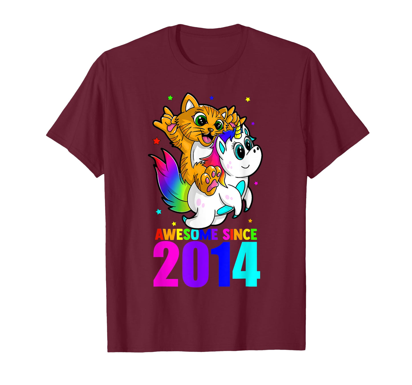 Awesome Since 2014 Unicorn Cat Birthday Girl Boys Cute Kids T-Shirt